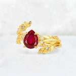 Pear Cut Ruby Floral Vine Bridal Ring Set - Additional view