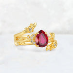 Pear Cut Ruby Floral Vine Bridal Ring Set - Additional view