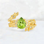 Pear Cut Peridot Floral Vine Bridal Ring Set - Additional view