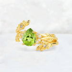 Pear Cut Peridot Floral Vine Bridal Ring Set - Additional view