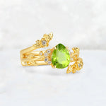 Pear Cut Peridot Floral Vine Bridal Ring Set - Additional view