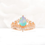 Vintage Pear Cut Fire Opal Crown Engagement Ring Set - Additional view