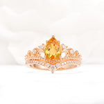 Vintage Pear Cut Citrine Crown Engagement Ring Set - Additional view
