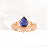 Vintage Pear Cut Tanzanite Crown Engagement Ring Set - Additional view