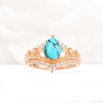 Vintage Pear Cut Turquoise Crown Engagement Ring Set - Additional view