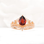 Vintage Pear Cut Garnet Crown Engagement Ring Set - Additional view