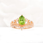 Vintage Pear Cut Peridot Crown Engagement Ring Set - Additional view