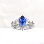 Vintage Pear Cut Sapphire Crown Engagement Ring Set - Additional view
