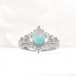 Vintage Pear Cut Fire Opal Crown Engagement Ring Set - Additional view