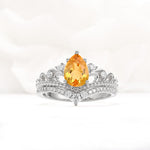 Vintage Pear Cut Citrine Crown Engagement Ring Set - Additional view