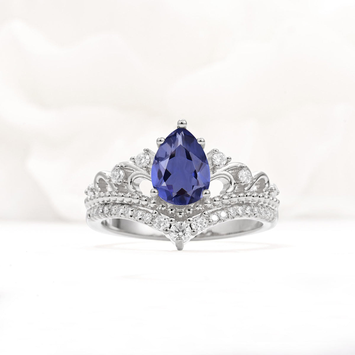 Vintage Pear Cut Tanzanite Crown Engagement Ring Set - Additional view