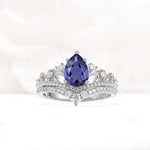 Vintage Pear Cut Tanzanite Crown Engagement Ring Set - Additional view