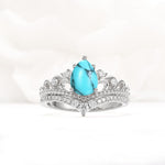 Vintage Pear Cut Turquoise Crown Engagement Ring Set - Additional view