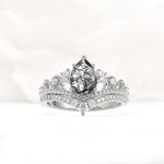 Vintage Pear Cut Black Rutilated Quartz Crown Engagement Ring Set - Additional view