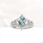 Vintage Pear Cut Moss Agate Crown Engagement Ring Set - Additional view