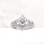 Vintage Pear Cut Lab Diamond Crown Engagement Ring Set - Additional view