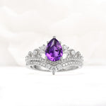 Vintage Pear Cut Amethyst Crown Engagement Ring Set - Additional view