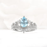 Vintage Pear Cut Aquamarine Crown Engagement Ring Set - Additional view
