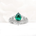 Vintage Pear Cut Emerald Crown Engagement Ring Set - Additional view