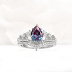 Vintage Pear Cut Alexandrite Crown Engagement Ring Set - Additional view