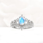 Vintage Pear Cut Moonstone Crown Engagement Ring Set - Additional view