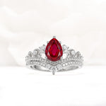 Vintage Pear Cut Ruby Crown Engagement Ring Set - Additional view