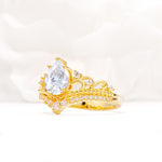 Vintage Pear Cut Moissanite Crown Engagement Ring Set - Additional view