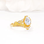Vintage Pear Cut Moissanite Crown Engagement Ring Set - Additional view