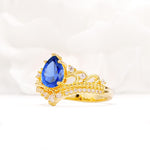 Vintage Pear Cut Sapphire Crown Engagement Ring Set - Additional view