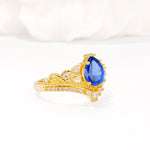 Vintage Pear Cut Sapphire Crown Engagement Ring Set - Additional view