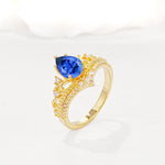 Vintage Pear Cut Sapphire Crown Engagement Ring Set - Additional view