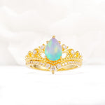 Vintage Pear Cut Fire Opal Crown Engagement Ring Set - Additional view