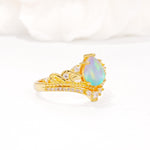 Vintage Pear Cut Fire Opal Crown Engagement Ring Set - Additional view