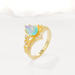 Vintage Pear Cut Fire Opal Crown Engagement Ring Set - Additional view