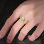 Vintage Pear Cut Fire Opal Crown Engagement Ring Set - Additional view