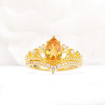 Vintage Pear Cut Citrine Crown Engagement Ring Set - Additional view