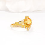 Vintage Pear Cut Citrine Crown Engagement Ring Set - Additional view