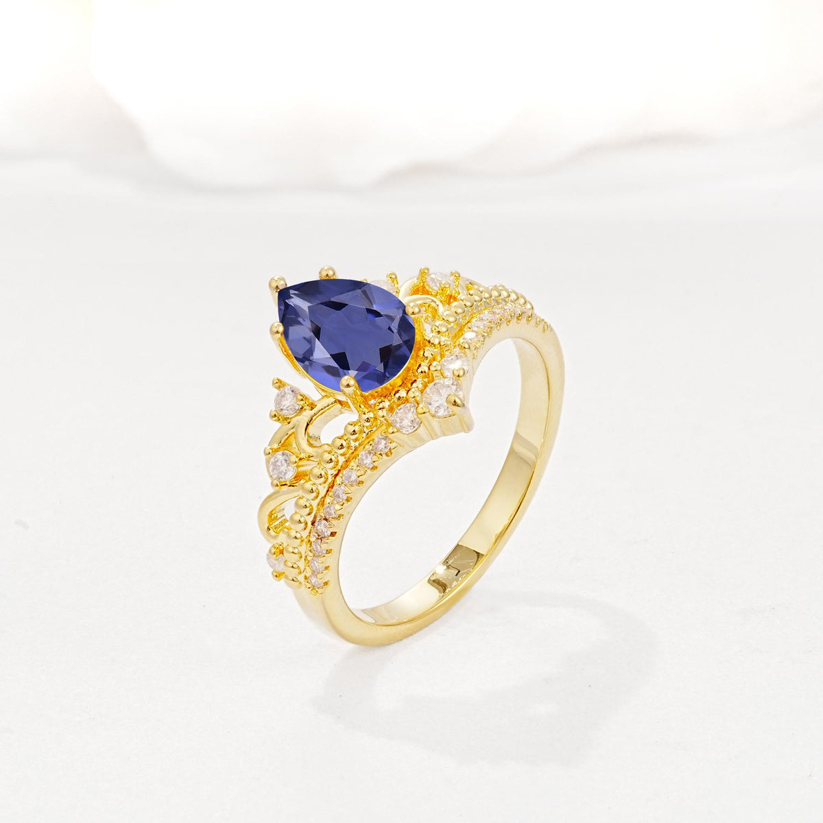 Vintage Pear Cut Tanzanite Crown Engagement Ring Set - Additional view