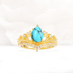 Vintage Pear Cut Turquoise Crown Engagement Ring Set - Additional view