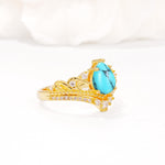 Vintage Pear Cut Turquoise Crown Engagement Ring Set - Additional view