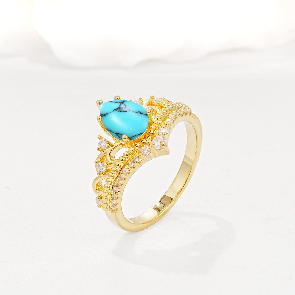 Vintage Pear Cut Turquoise Crown Engagement Ring Set - Additional view