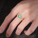 Vintage Pear Cut Turquoise Crown Engagement Ring Set - Additional view