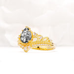 Vintage Pear Cut Black Rutilated Quartz Crown Engagement Ring Set - Additional view