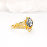 Vintage Pear Cut Black Rutilated Quartz Crown Engagement Ring Set - Additional view
