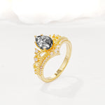 Vintage Pear Cut Black Rutilated Quartz Crown Engagement Ring Set - Additional view