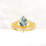 Vintage Pear Cut Moss Agate Crown Engagement Ring Set - Additional view
