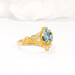 Vintage Pear Cut Moss Agate Crown Engagement Ring Set - Additional view