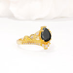 Vintage Pear Cut Black Onyx Crown Engagement Ring Set - Additional view