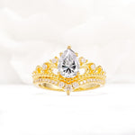 Vintage Pear Cut Lab Diamond Crown Engagement Ring Set - Additional view