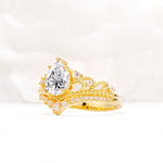 Vintage Pear Cut Lab Diamond Crown Engagement Ring Set - Additional view